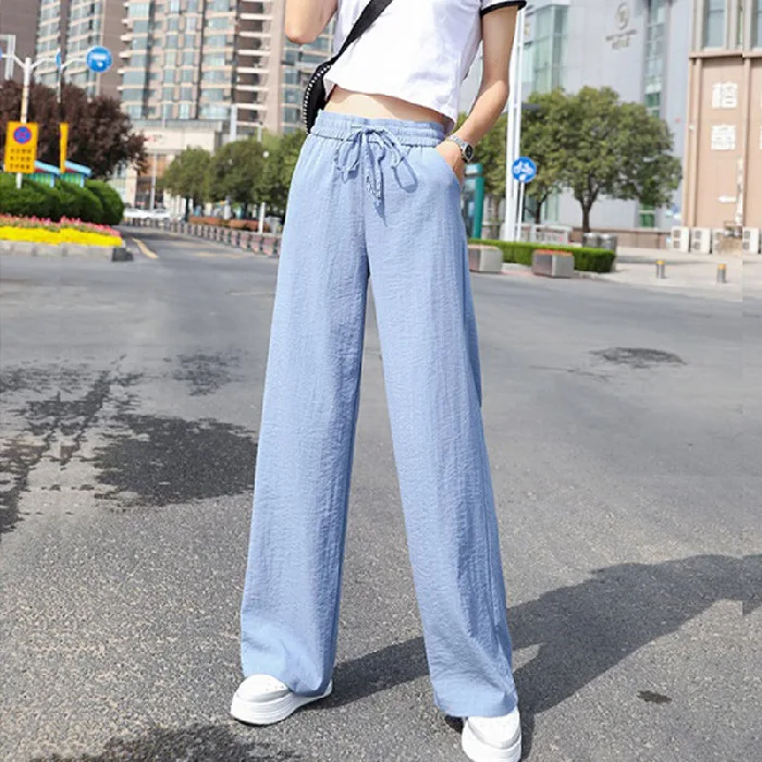 Spring and Autumn Trendy Brand Wheat Ear Snow Neil Plus Velvet Wide Leg Pants Women's High Waist Draping Casual Pants