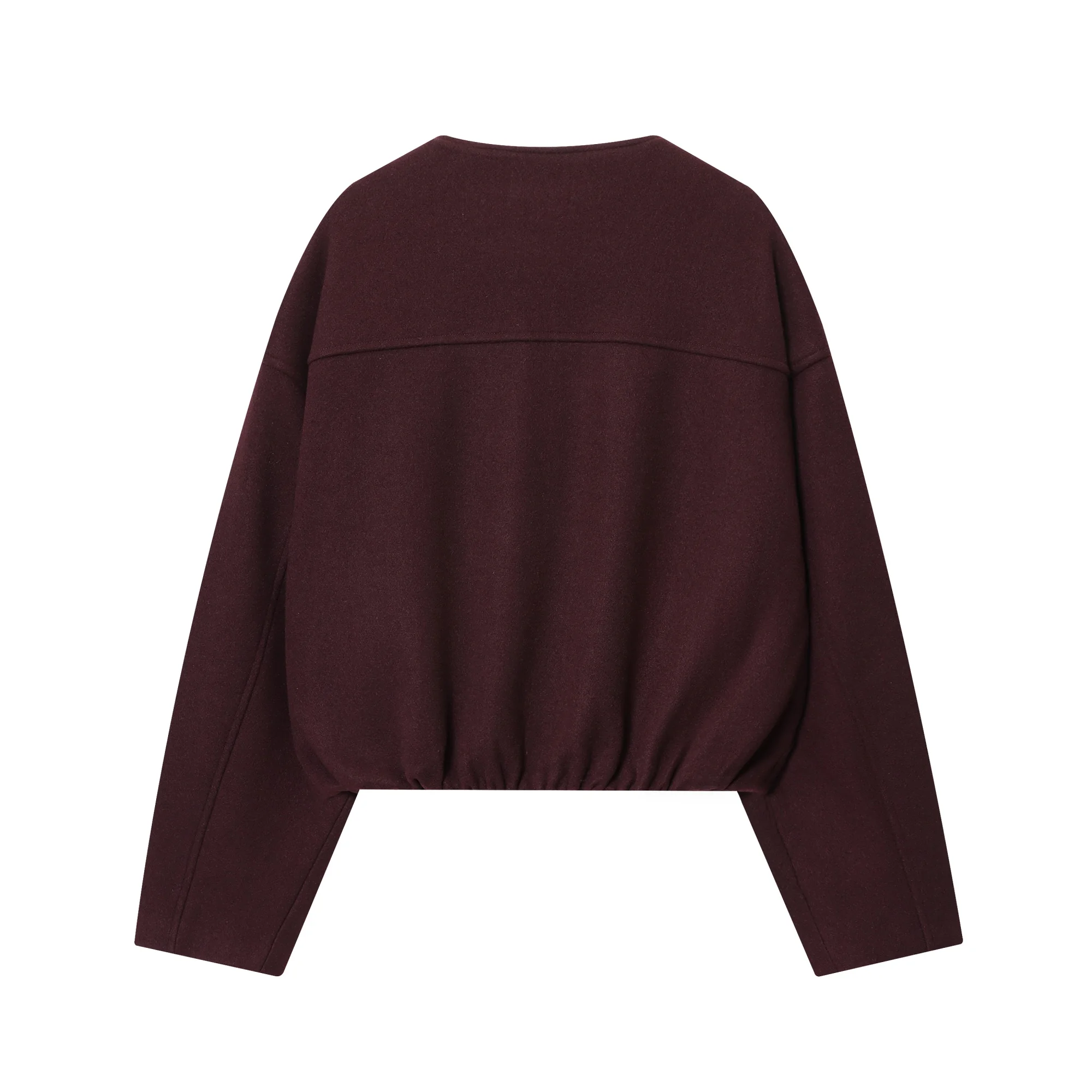 Women Solid Color O-Neck Short Jacket Coats New Autumn And Winter With Gold Buttons Woolen Texture Coat Elastic Hem Chic Outerwe