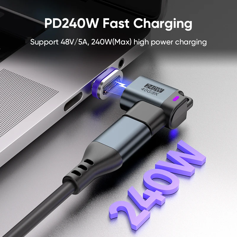 240W USB-C 마그네틱 어댑터 타입-C to 타입-C 고속 충전 USB4.0 커넥터 40Gbps 8K@60Hz 썬더볼트 4/3 아이폰17 맥북용