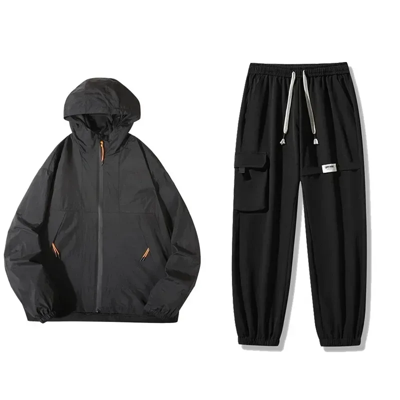 

Men Autumn Warm Waterproof Windproof Hooded Jacket and Sweatpants Outdoor Hiking Climbing Wear-resisting Sportswear Mens Cothing