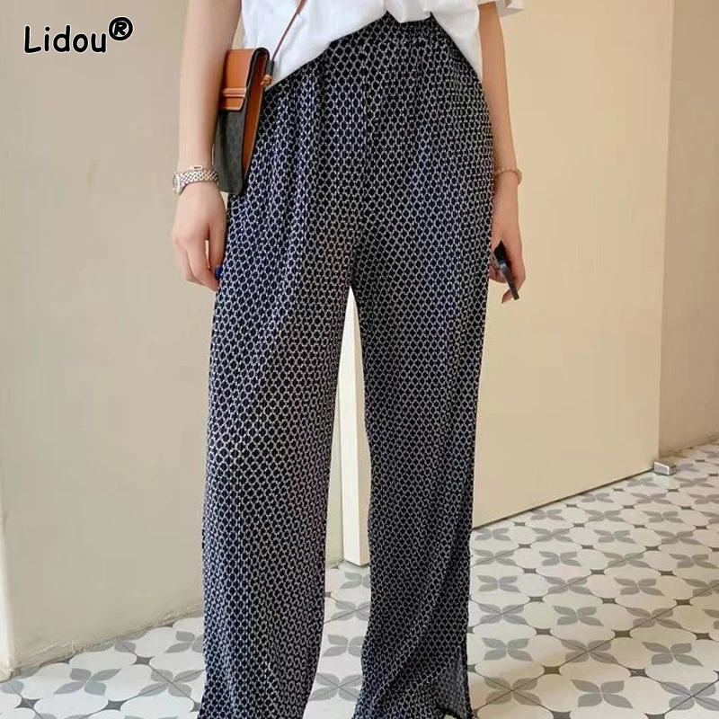 2023 New Women's Clothing Loose Fashion Casual Young Style Printing Elastic Waist Straight Pockets Comfortable Wide Leg Pants