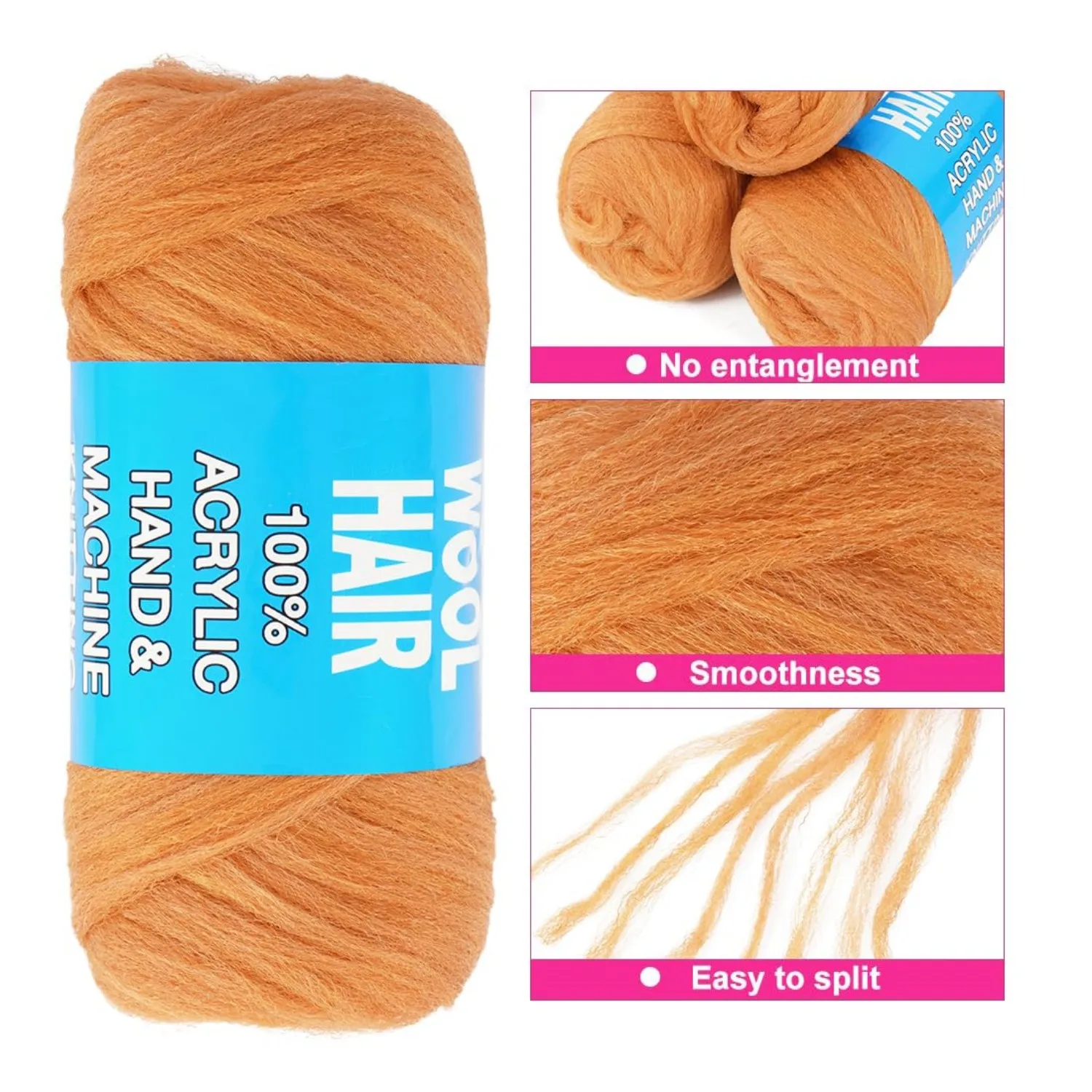 100% Brazilian Wool Hair Acrylic Yarn for African Braids/Senegalese Twist/Faux Locs/Wraps with Crochet Hook Synthetic Fiber Hair 5