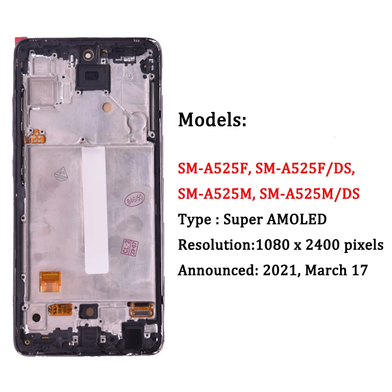 6.5 '삼성 A52 4G A525 A525M A525F/DS LCD 터치 스크린 디지타이저 프레임 수리 부품 용 슈퍼 AMOLED 디스플레이