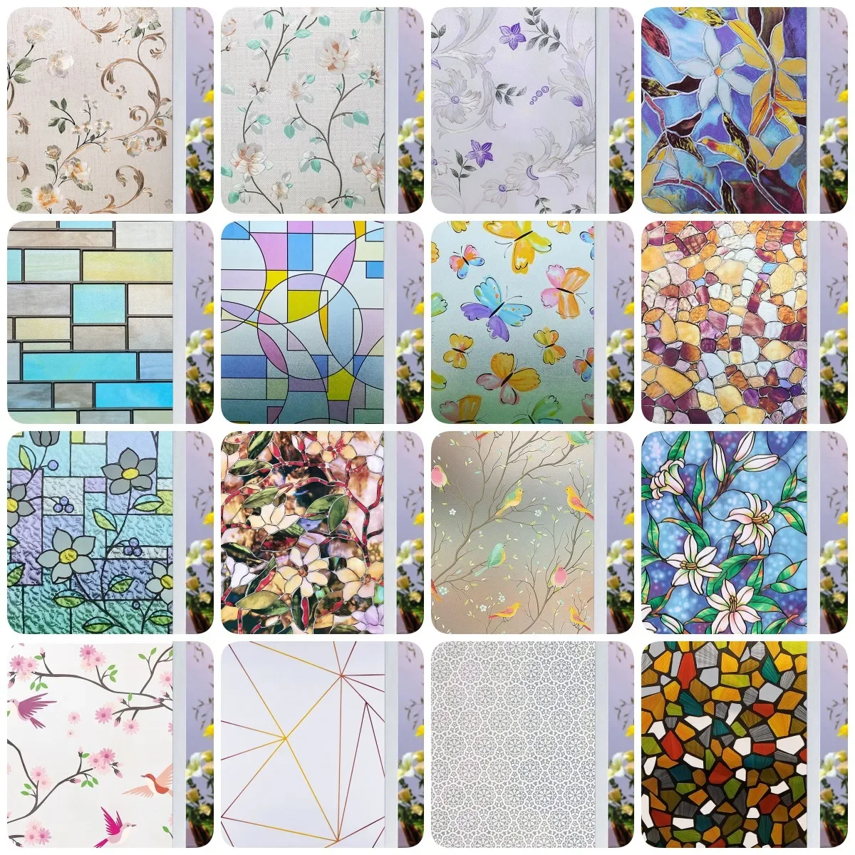 2/4m Flower Window Film Vinyl Opaque Glass Film Privacy Protection Glass 3D Stickers Stained Window Glass Films Home Decoration