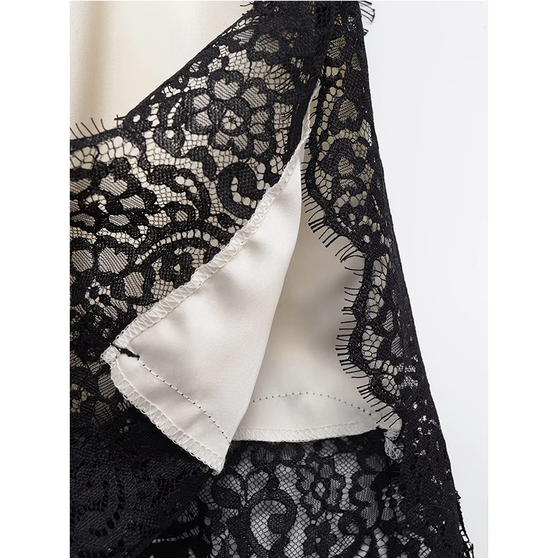 Lace Patchwork Sling Top Women Sexy Sleeveless Side Split Solid Color Vest 2025 New Summer Lady Party Vacation Short Tops ﻿