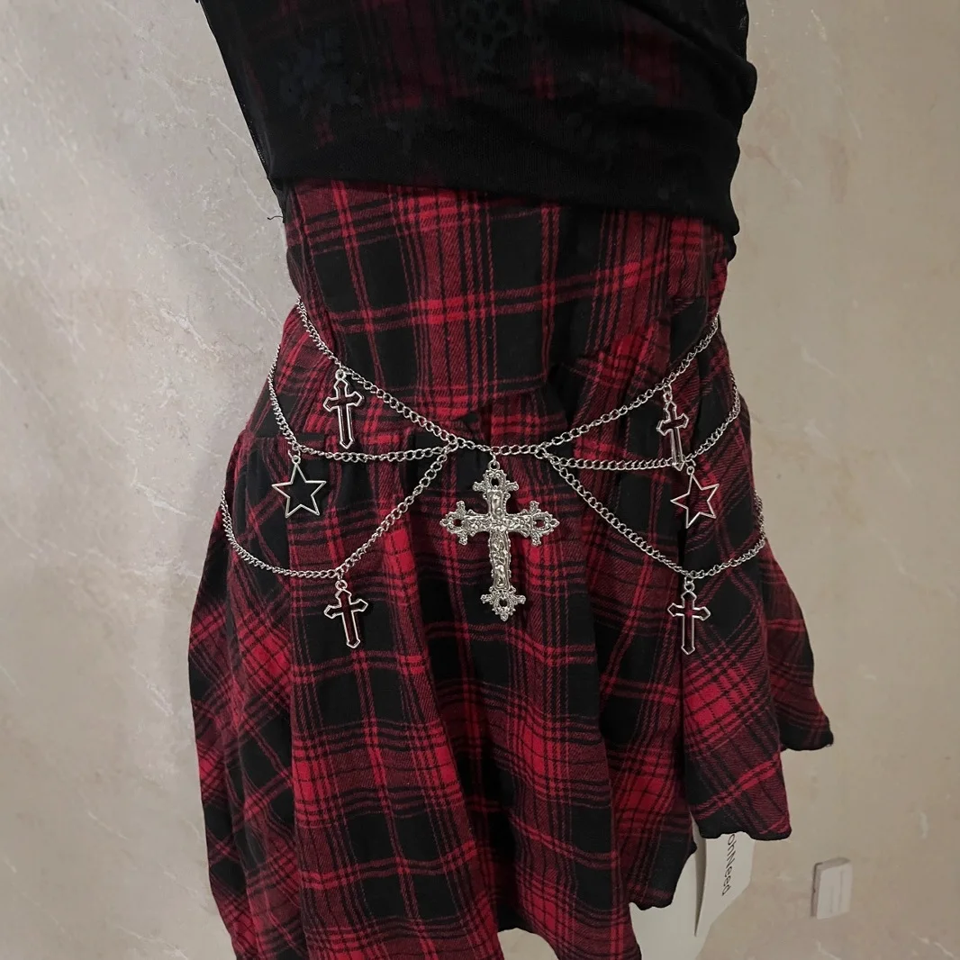 Metal waist chain ins cross gothic punk dark spicy girl short skirt waist decoration body chain