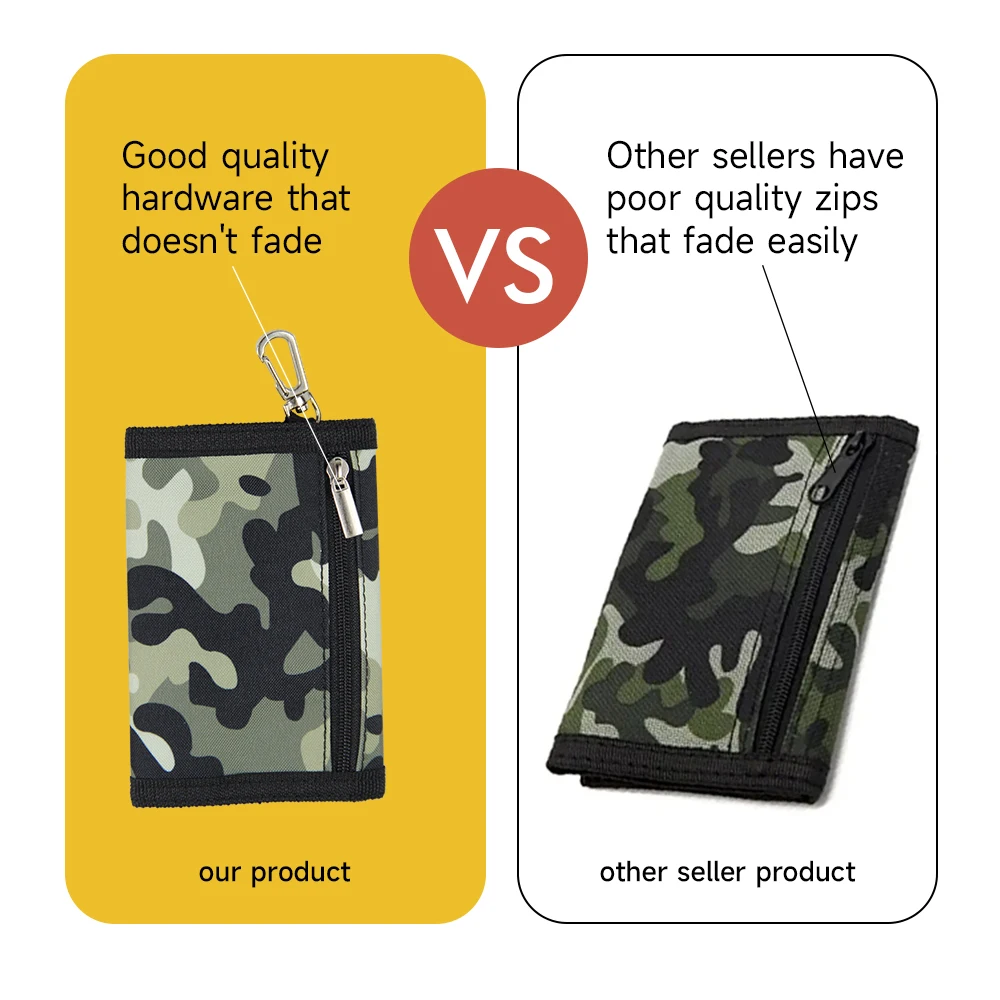 Children's Wallets Camouflage Wallets Slim Wallet Trifold Sports with Zipper Travel Coin Purse Cards Holder Kids Gifts