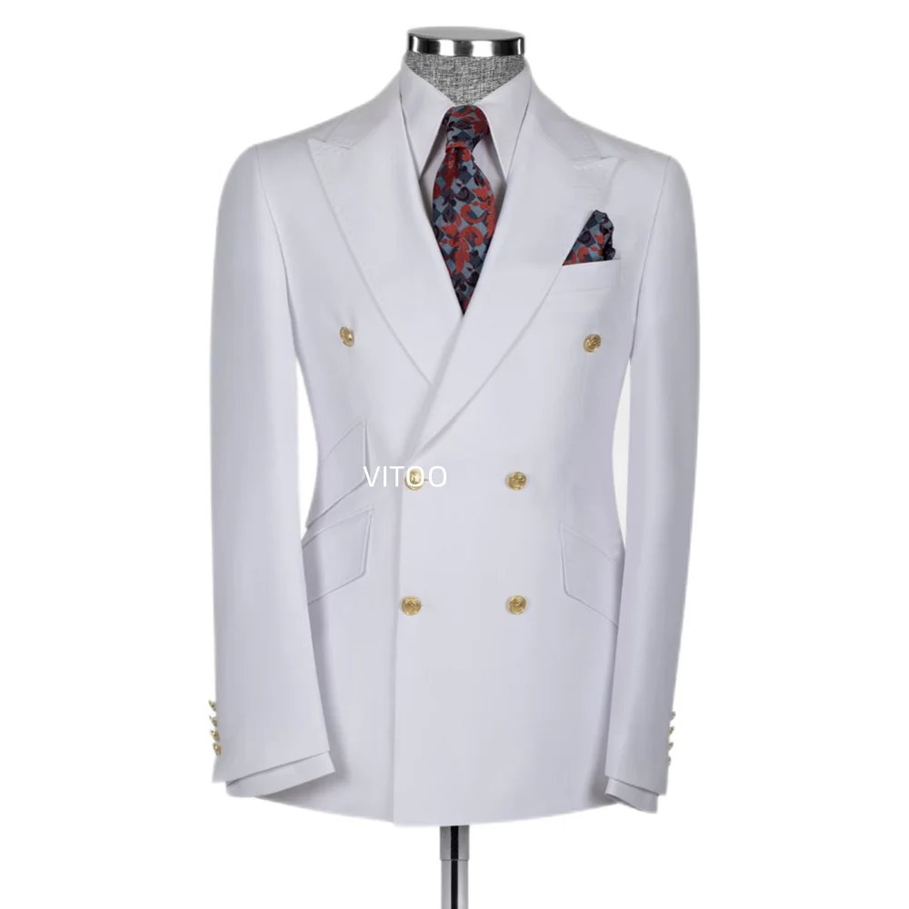 

Slant Pocket Men Suit Slim Fit 2 Piece Latest Design Peak Lapel Double Breasted Men Suits For Wedding Big And Tall Custom Made