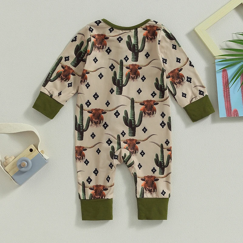 -07-18 Lioraitiin 0-12M Infant Baby Boys Jumpsuit Long Sleeve Cow/Horse Print Zipped Autumn Newborn Romper Clothes cotton jumpsuit baby romper baby boy bodysuits
