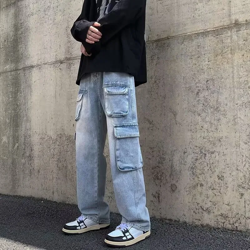 

Men Jeans Wide Leg Denim pants Loose Straight Baggy Men's Jeans hip hop Streetwear Skateboard Neutral denim Trousers Cargo jeans