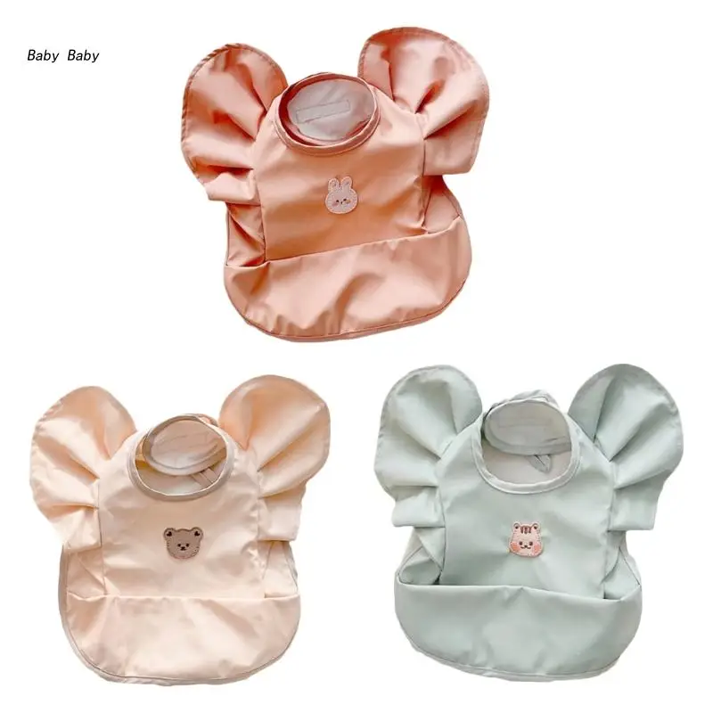 

Q81A Leather Bibs for Newborn Toddlers Drooling Apron Three-Dimensional Lace Bib Baby Burp Cloth Bear/Rabbit/Squirrel Pattern