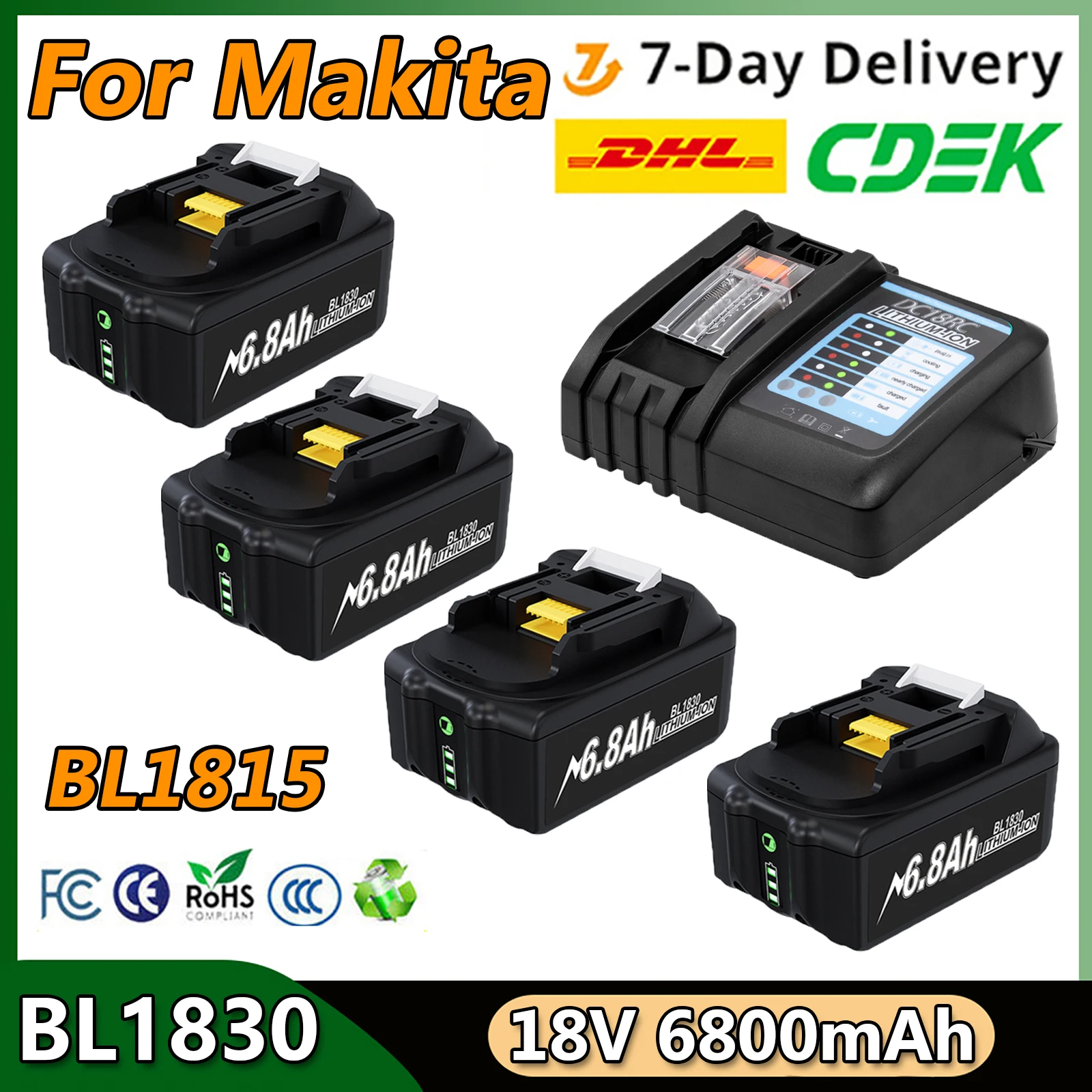 

6.8 Ач Аккумулятор 18 в для Makita BL1830 BL1850B BL1850 BL1840 BL1860 аккумулятор и зарядное устройство 18 в 6800 мАч Сменные Аккумуляторы для электроинструмента