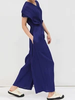 Miyake Pleated Sleeveless Jumpsuit Casual Wide Leg Pants Women Fall Clothes Loose Loose Summer 2023 Black Belt Bandage Jumpsuit - Image 5