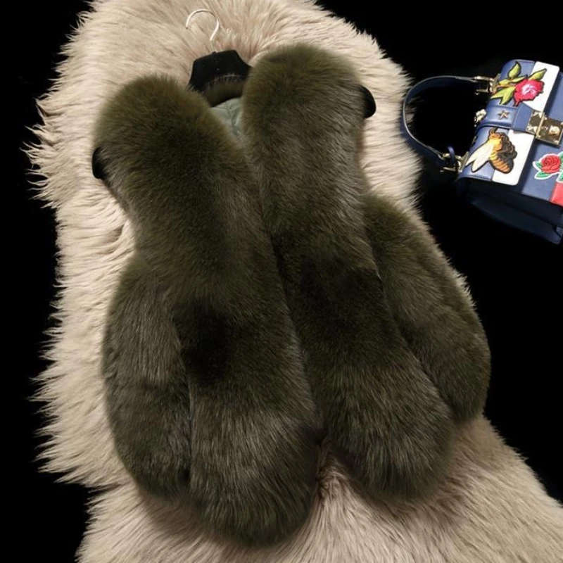 Women's Faux Fox Fur Coat, Thick Warm Casual Waistcoat, Slim Short Outwear, Monochromatic Fashion Outwear, Winter, New, 2024