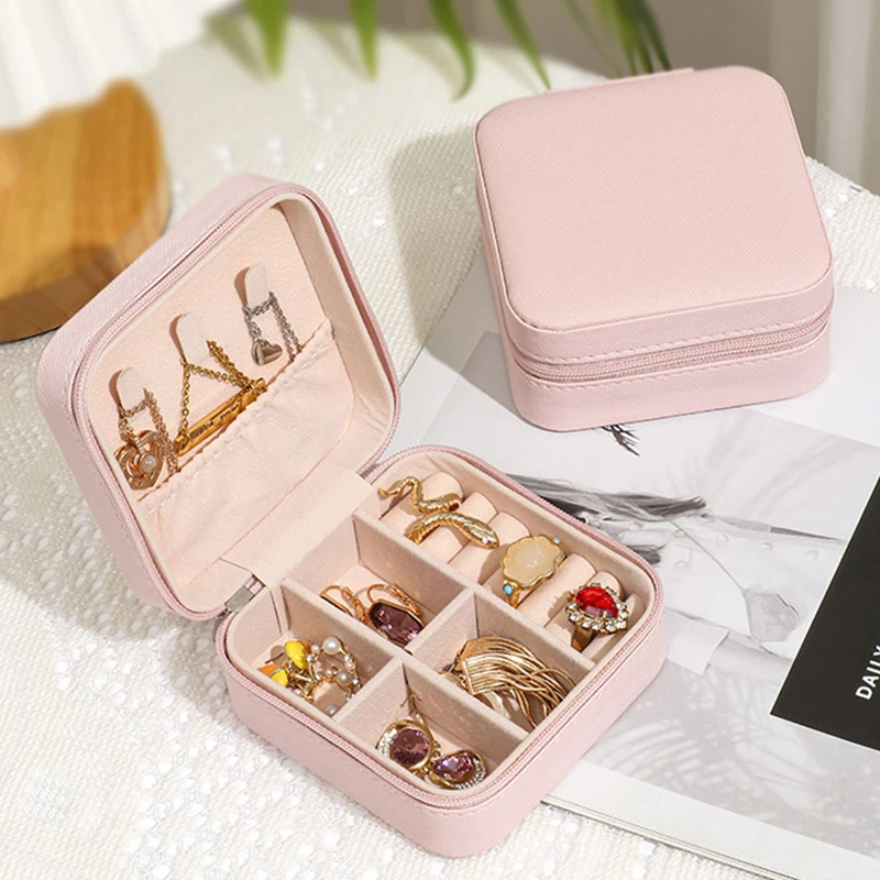 

Jewelry Organizer Display Travel Jewelry Case Boxes Portable Locket Necklace Jewelry Box Leather Storage Earring Ring Holder