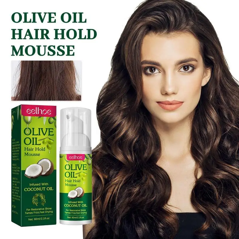 60ml Olive Oil Hair Styling Mousse Moisturizing Organic Hair Foam Mousse For Long-Lasting Setting For Curly