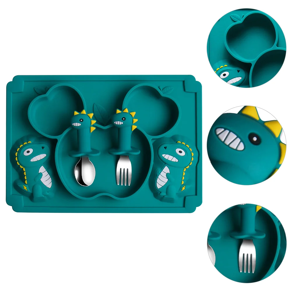 

Children's Cutlery Set Infant Spoon Service Plate Food Dish Baby Tableware Bowl Silica Gel Training Dining Fork