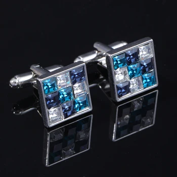 Fashion Brand High Quality Novelty Luxury Blue Green White Rhinestone Cufflinks for Mens  Crystal Silvery Shirt Cuff Links