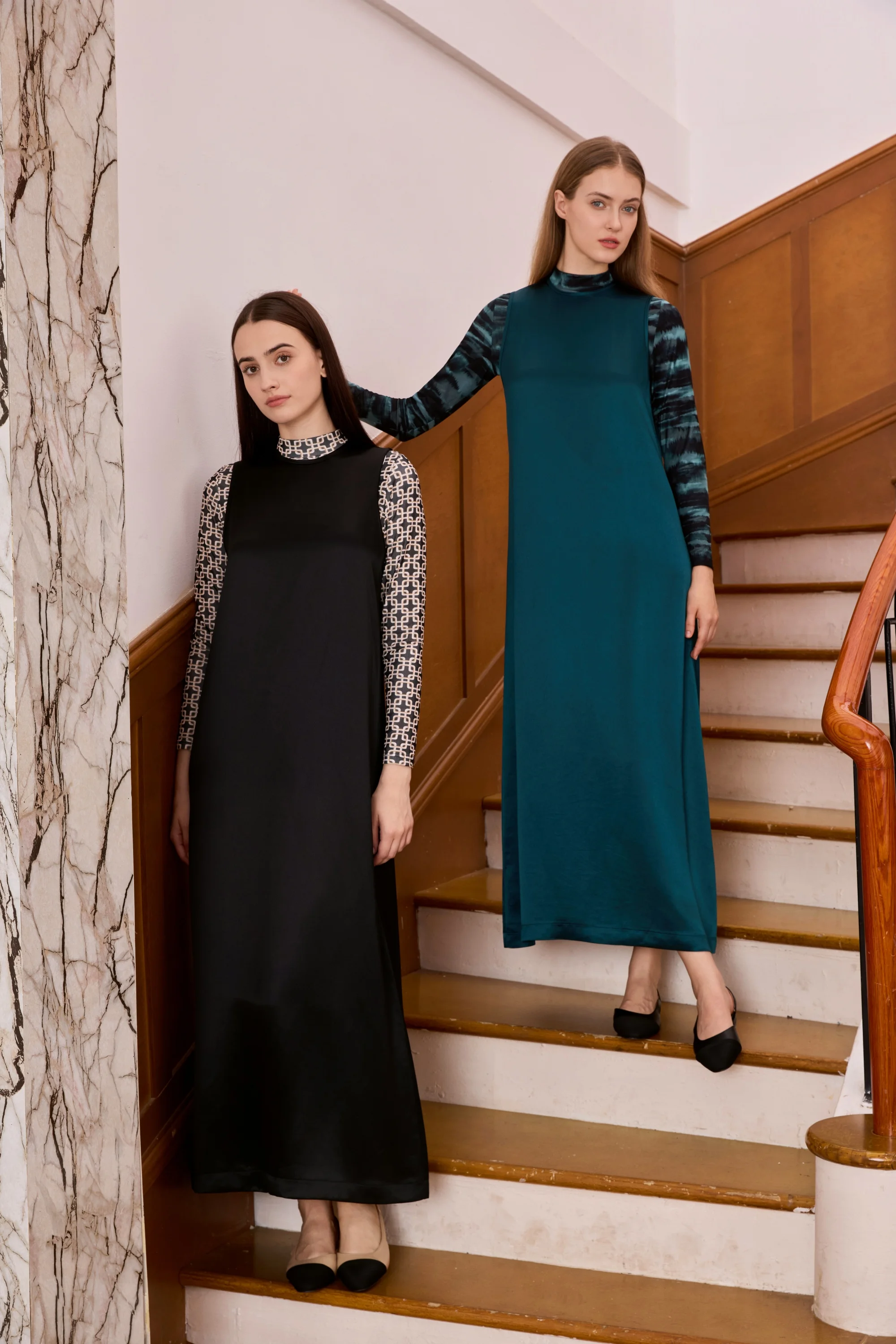 Womens Autumn Winter Maxi Dress  Mesh Modal Shirt Set - High Quality Acetate Fabric