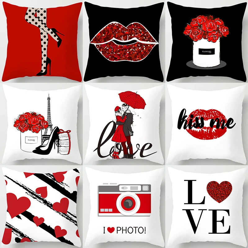 

Valentines Day Decoration Pillowcase Sofa Cushion Case Bed Pillow Cover Home Decor Car Cushion Cover Kiss Throw Pillow Case 45cm