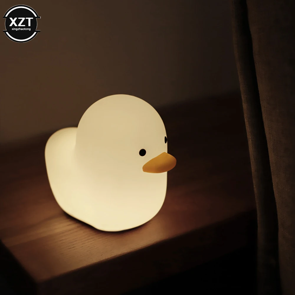 USB Rechargeable Night Light Cute Duck Silicone Night Lights Touch Pat Sensor Bedroom Bedside Lamp for Kids Baby Children's Gift