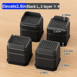 Stackable Non - Slip Furniture Risers with Noise - Reducing Design (Black square L 4PCS)