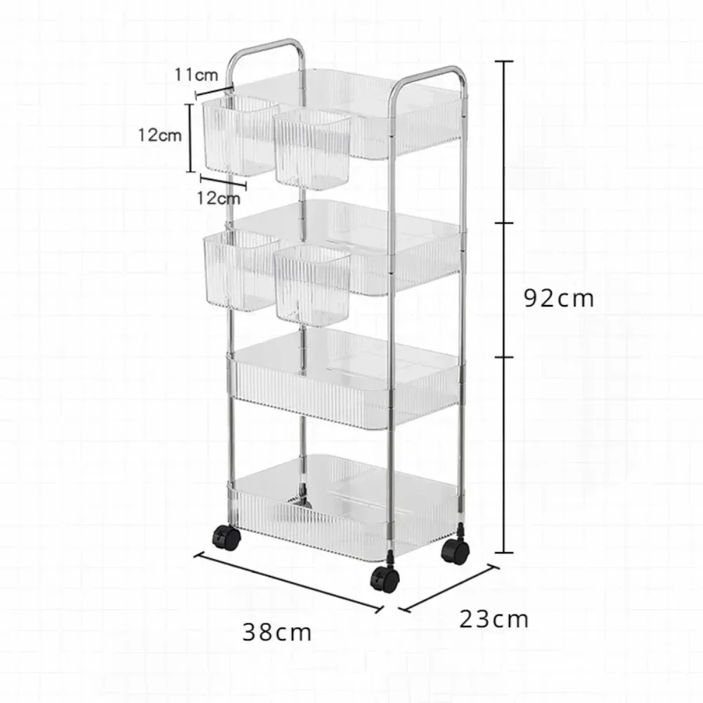 Trolley 4 Layers Acrylic Rolling Cart Removable Hanging Baskets Acrylic Snacks Makeup Bookshelf