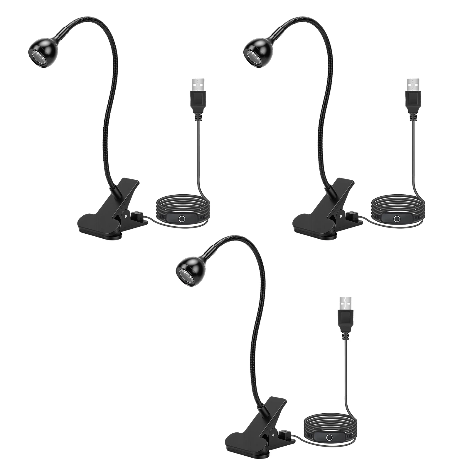 클립형 베이스, 조절 가능한 구즈넥 네일 드라이어, 원버튼 스위치, USB 전원 LED 젤 폴리쉬 경화등이 포함된 3팩 네일 램프