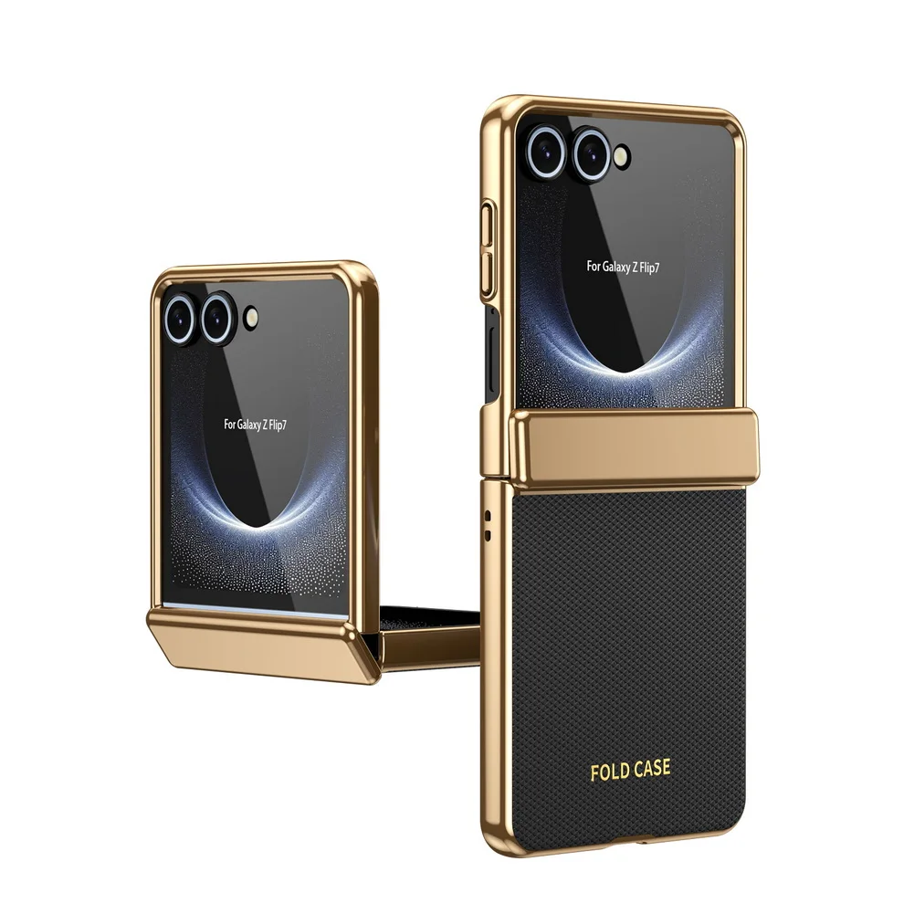 Diamond-Patterned Leather Plated Full-Cover Hinge Case with Glass Protection
