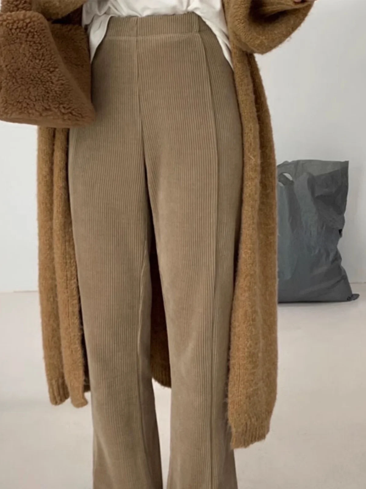 High Waist Corduroy Long Pants Women's Casual Design Split Flared Pants Autumn Winter plus Size Korean Sle Commute Wind