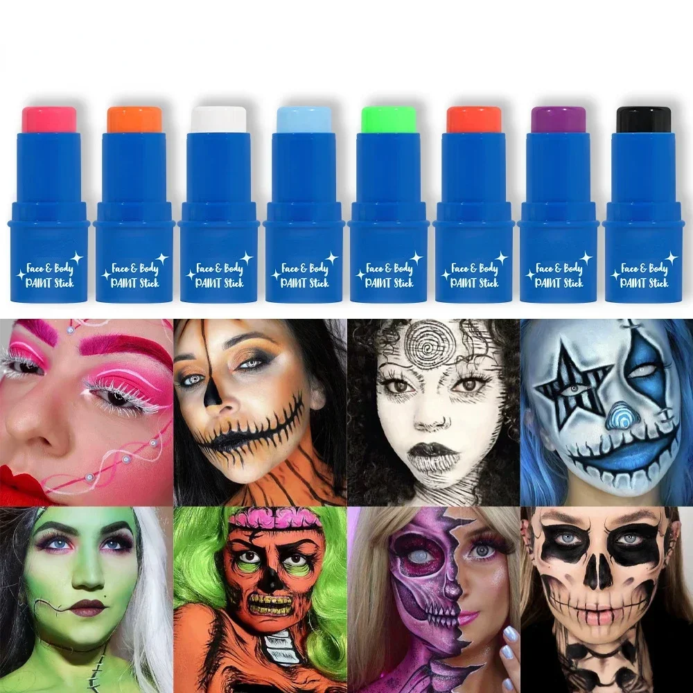 Halloween Face Body Painting Stick Cream Waterproof UV Light Neon Green Purple Pink Black White Paint Cream Party Art Makeup 2