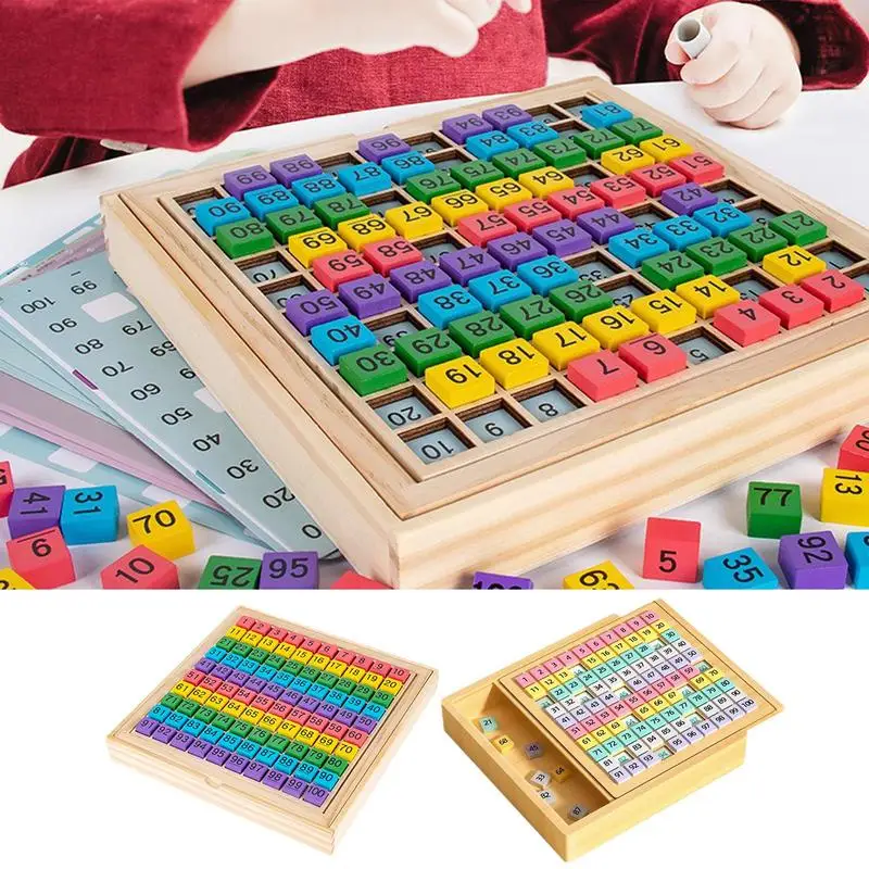Wooden Sudoku Puzzles Board Game with Drawer 1-100 Hundred Board Consecutive Numbers Learning Toy Math Brain Teaser Toys