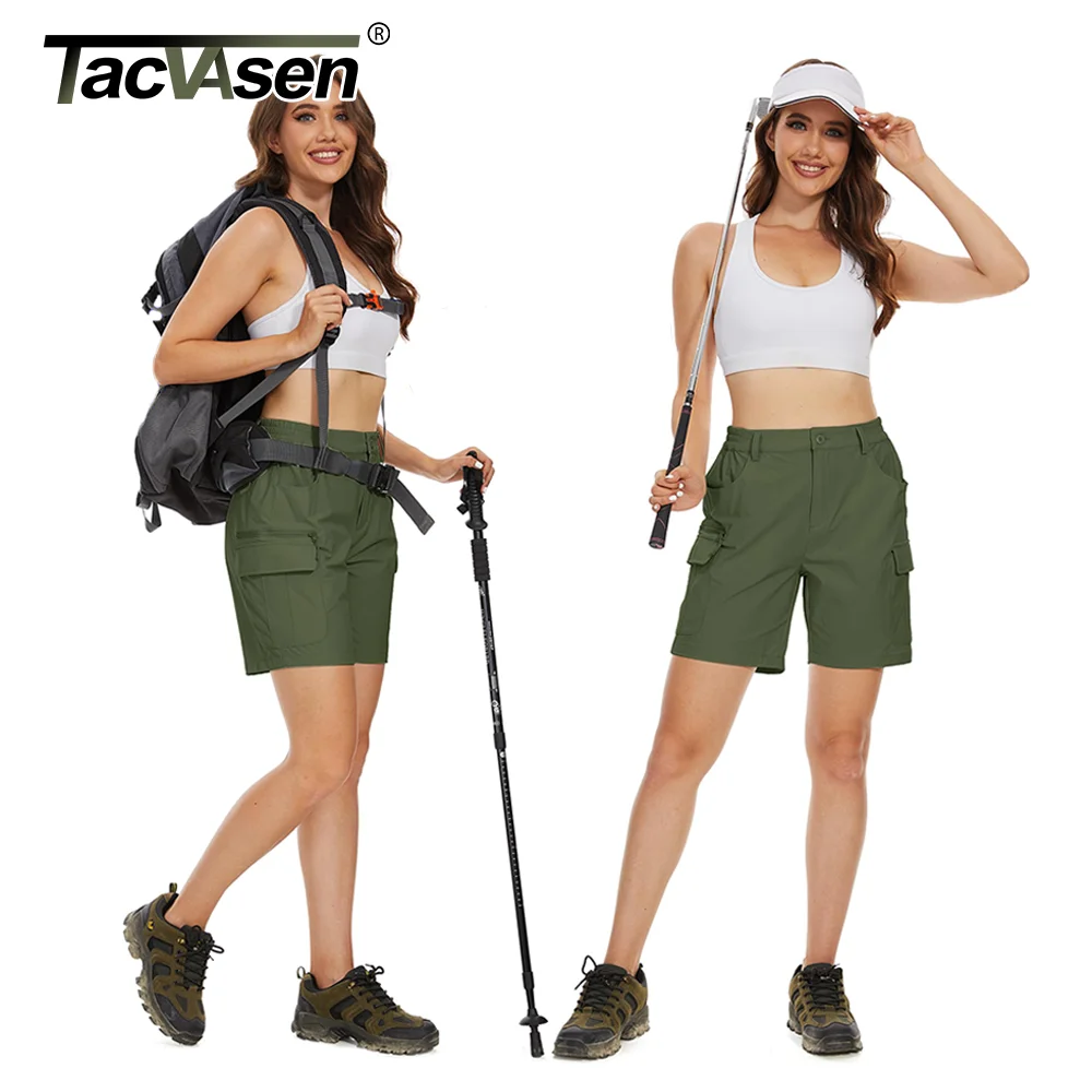 TACVASEN Summer Hiking Shorts Women's Quick Dry Lightweight Shorts Multi-Pockets Tennis Outdoor Cargo Casual Shorts Waterproof 6
