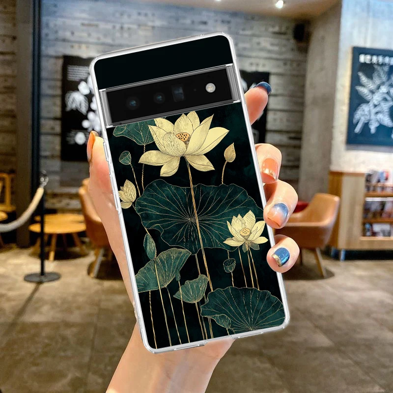 Clear Soft TPU Phone Case with Lotus Pattern