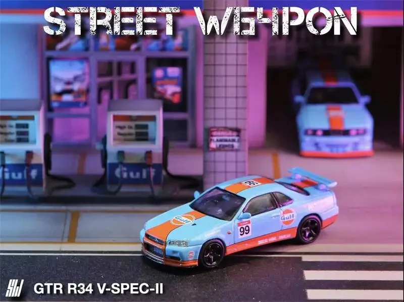 

Street Weapon SW 1:64 Nissan GTR R34 V-SPEC-II Blue Die-Cast Car Model Collection Miniature