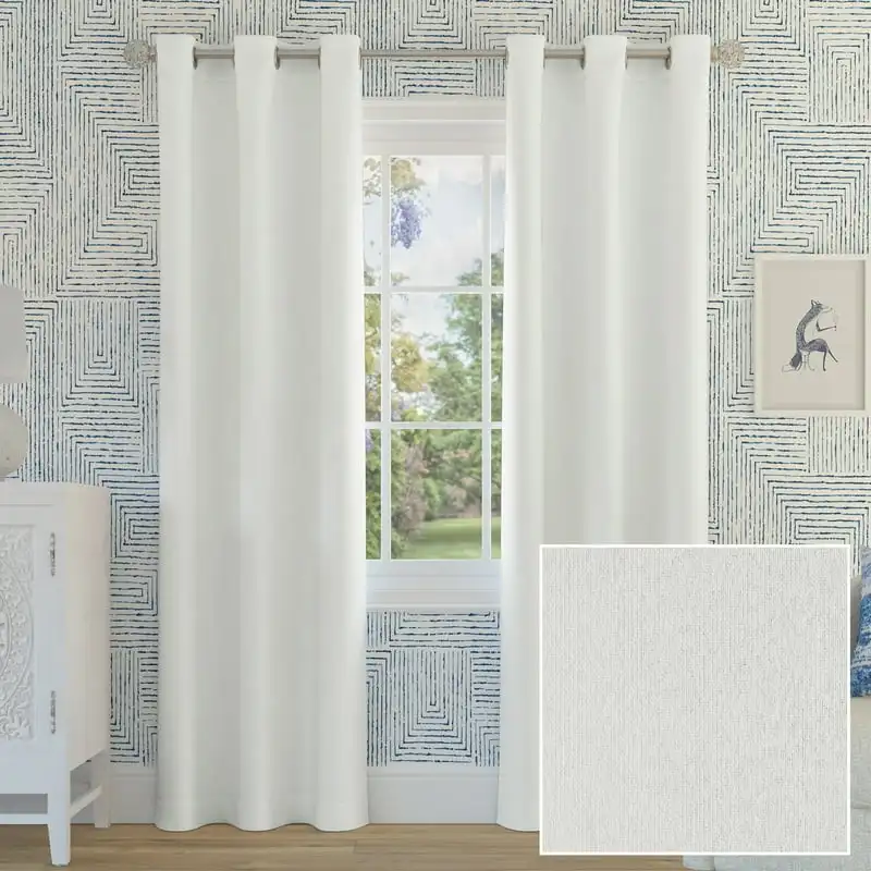 

100% Blackout Heathered Texture Thermal Grommet Curtain Panel, 40"x63", White