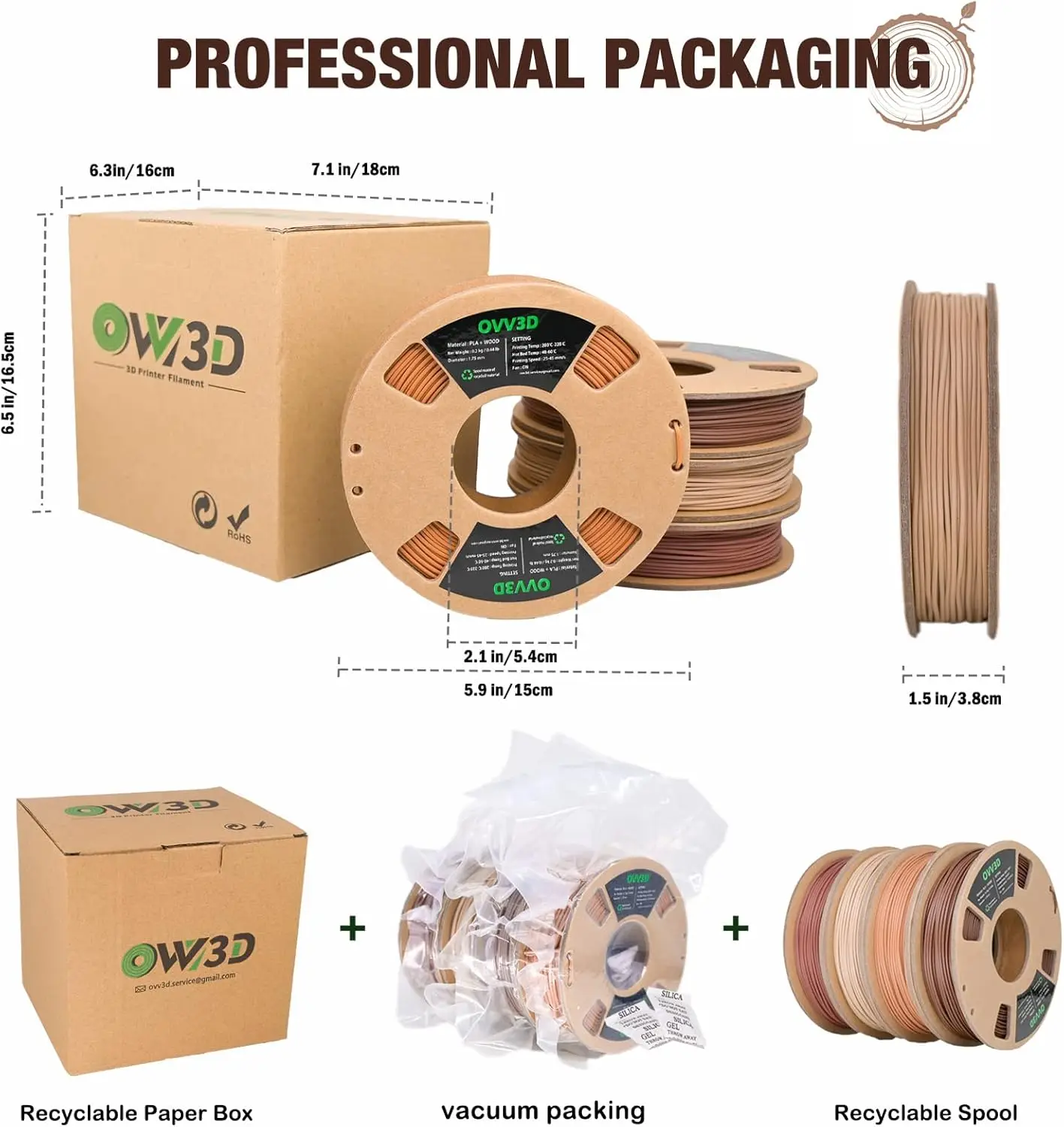 Wood PLA Filament Bundle, 1.75mm 6