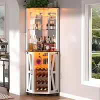 68.9“ Tall Corner Bar Cabinet, Wine Bar with LED Light and Mirror, Farmhouse Liquor Cabinet with Adjustable Shelf.Customized 6