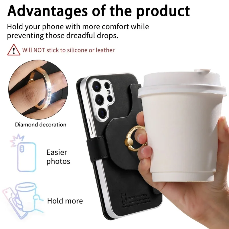 Premium Magnetic Leather Wallet Phone Case with Ring Card Holder