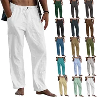 Men's Casual Trousers Home Pants 2023 New Man Cotton Linen Large Size white Straight trousers Solid Beach black Fitness Pants 1