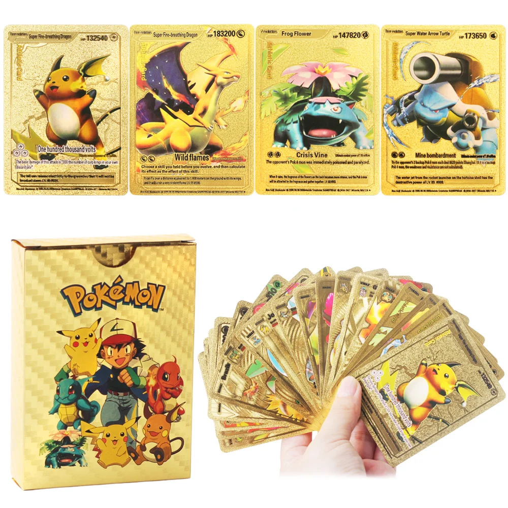 Golden DIY Pokemon cards 55Pcs/Box English version Pikachu Charizard Vmax  Vstar EX Shiny Card Birthday gift for children - AliExpress