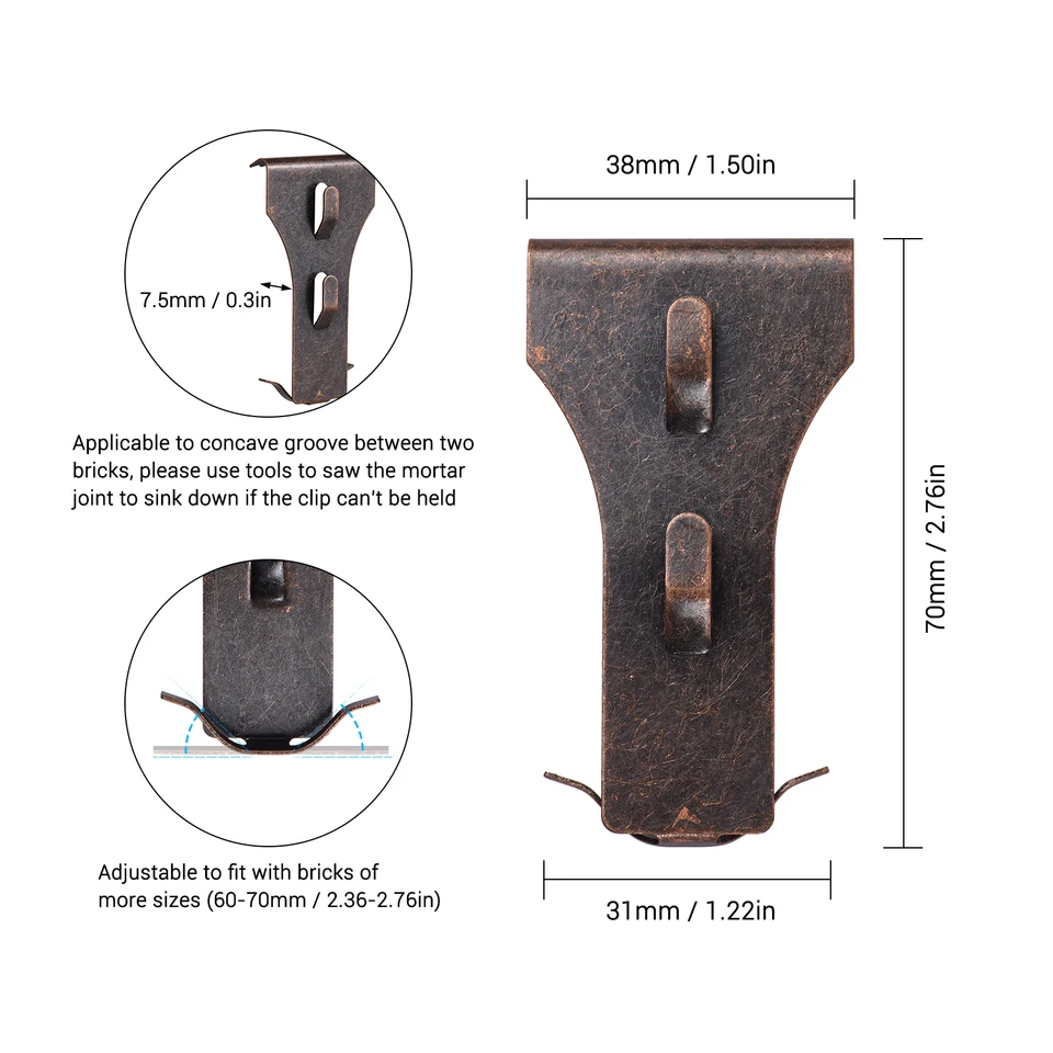 Stalishare Clips De Ladrillo, Ganchos Para Colgar Al Aire Libre, Sin Taladro, Clips De Pared De Ladrillo Ajustables De 1.97 A 2.91 Pulgadas, Ganchos De Ladrillo De Metal Para Colgar Cuadros