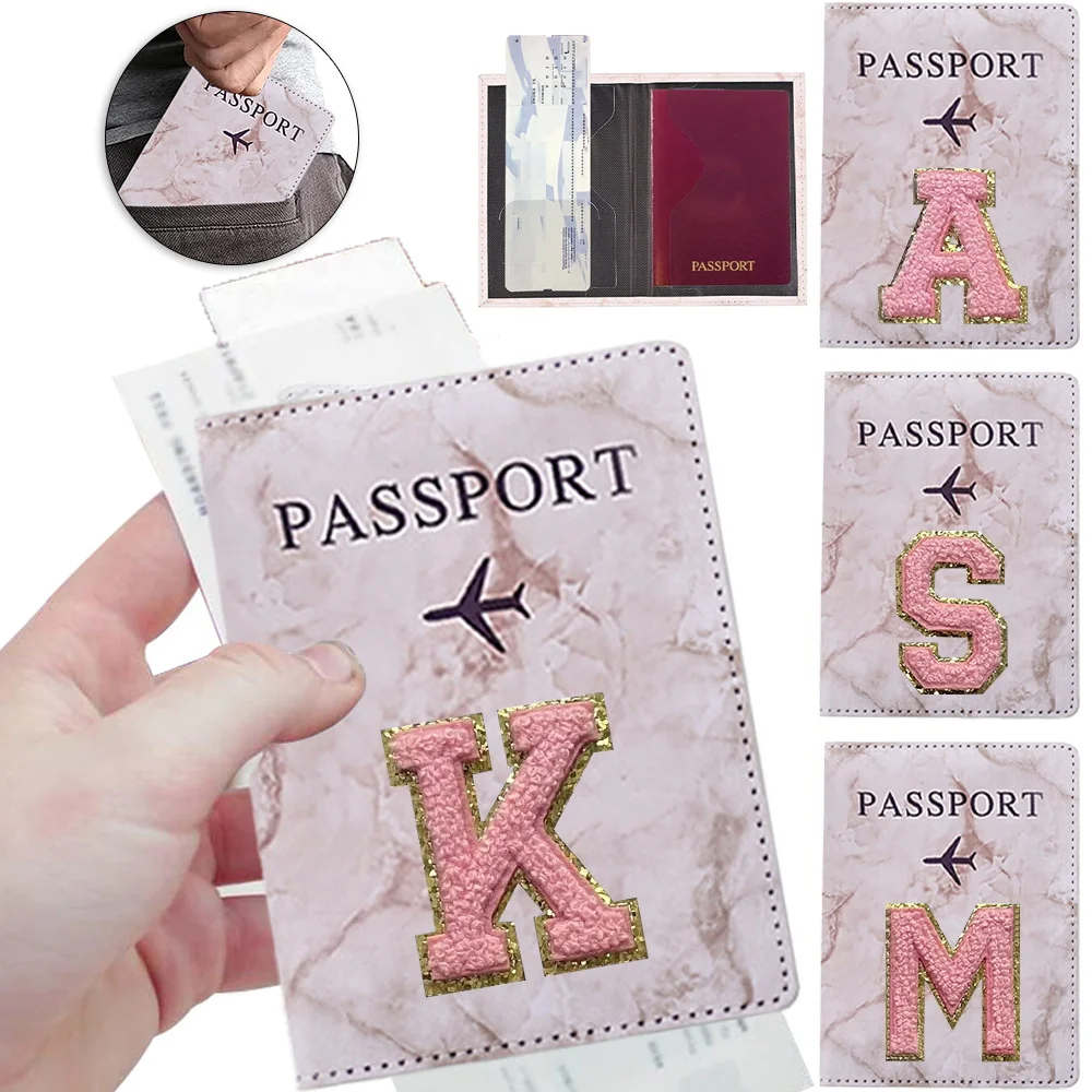 Passport protective cover embroidery letter pattern travel holder wallet gift PU leather card case cover unisex