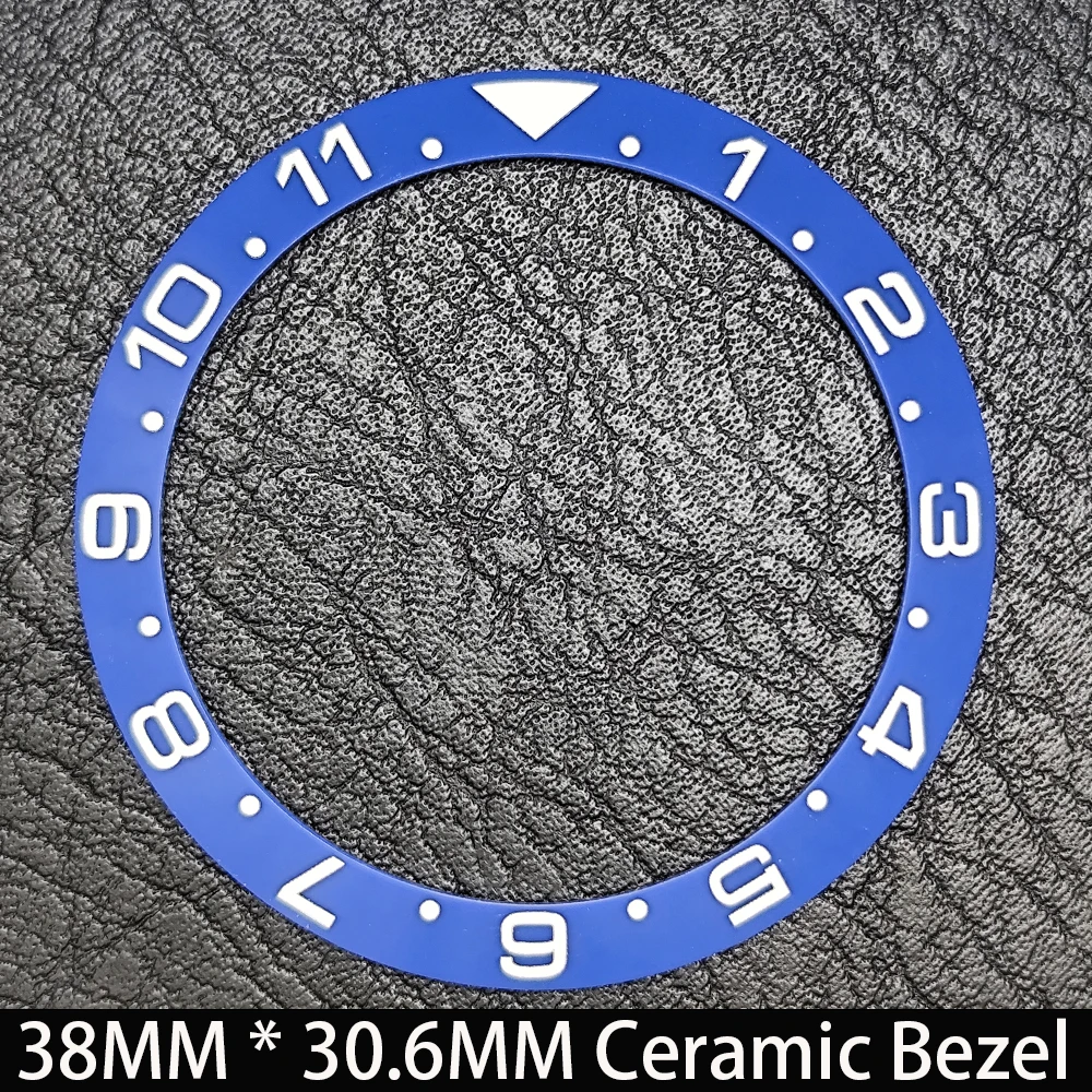 Elegant Blue Luminous Bezel GMT and Diving Watch Insert, Sloping 38mm x 30.6mm Ceramic/Aluminum