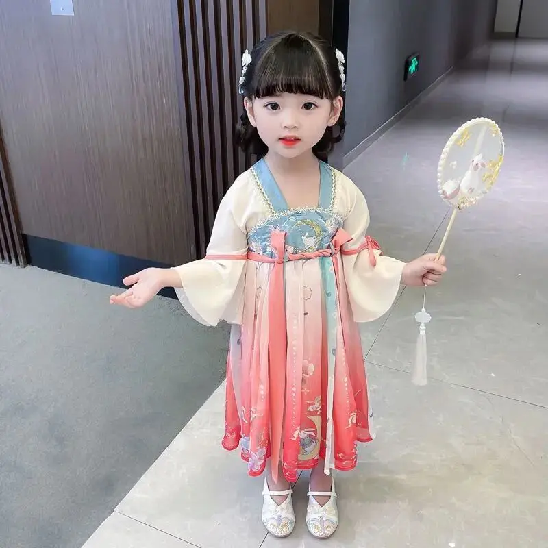 Meisjes Hanfu Lente En Herfst Kleding 2023 Nieuwe Tang Pak Chinese Kinderen Oude Kleding Meisjes Baby Jurk