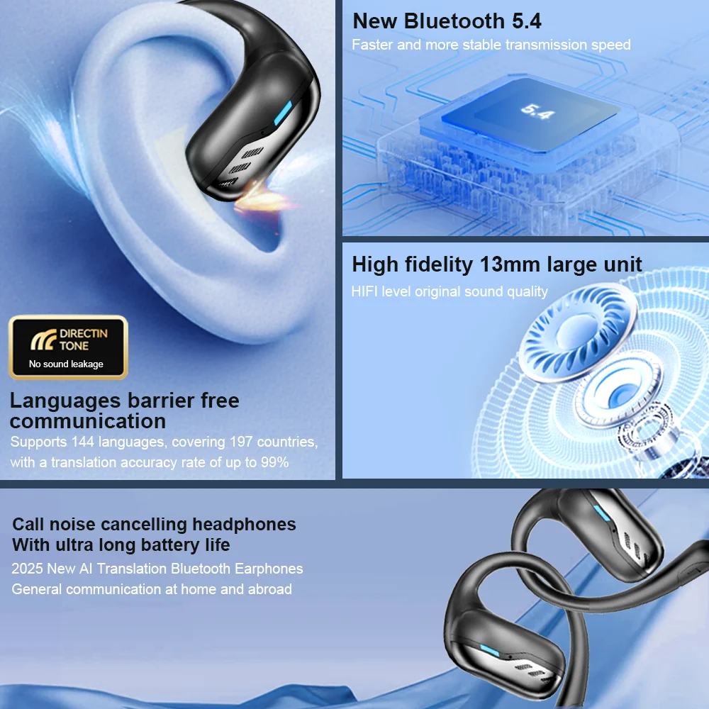 Waterproof Bluetooth Earbuds with AI Translator and Mic