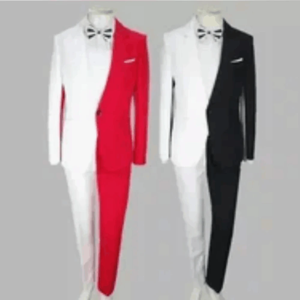 

Мужские костюмы, Повседневная Уличная одежда, свадебная одежда, двухцветная черно-белая куртка, комплект из 2 предметов, Мужской Блейзер на одной пуговице