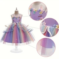 Costume de licorne de fête fantaisie, robe de princesse en tulle arc-en-ciel pour filles, pour enfants, carnaval, mariage, fête d'anniversaire, robe de cérémonie 6