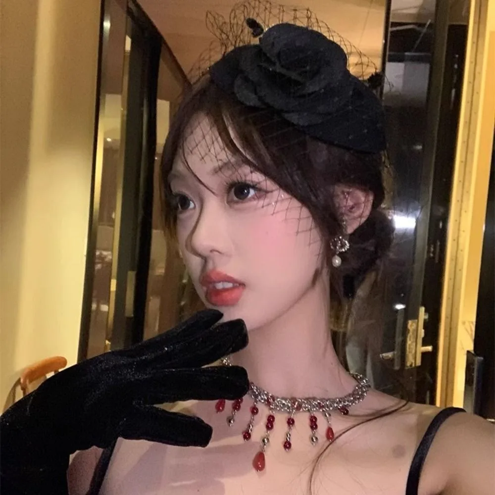 New Elegant Bridal Headwear Vintage Pearl Flower Pillbox Hats Temperament Mesh Fascinators Hat For Women