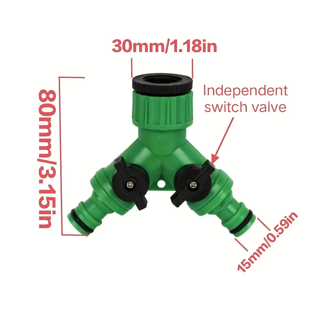 2-Way Water Hose Tap Splitter With Quick Connector And Y Type Adapter For Garden Faucet - Dual-Purpose Connectors For Yard Use